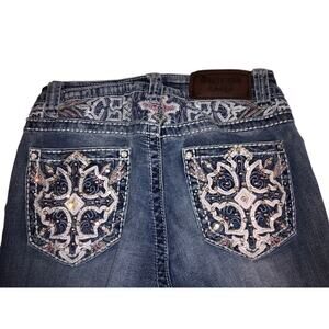 Westfield Eagle Bling Jeans Flared Size 7 Blue Embroidered Crystals Stretch Y2K